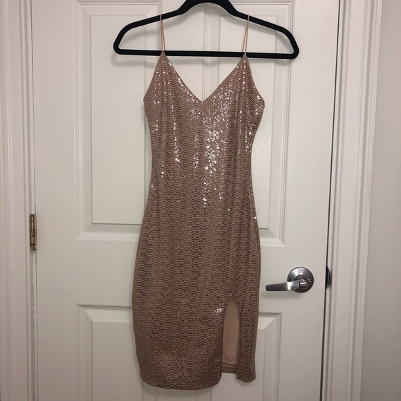 Gold Sequin Dress with Slit - Picture 1 of 4